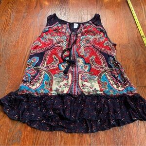 Bila Womens XL Crinkle Gauze Rayon Peplum Tank Top Sleeveless Bohemian Tassel